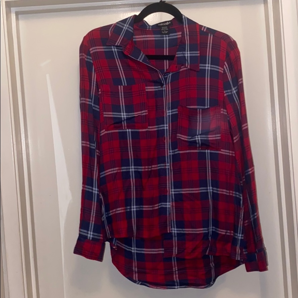Red and blue thin button down flannel M